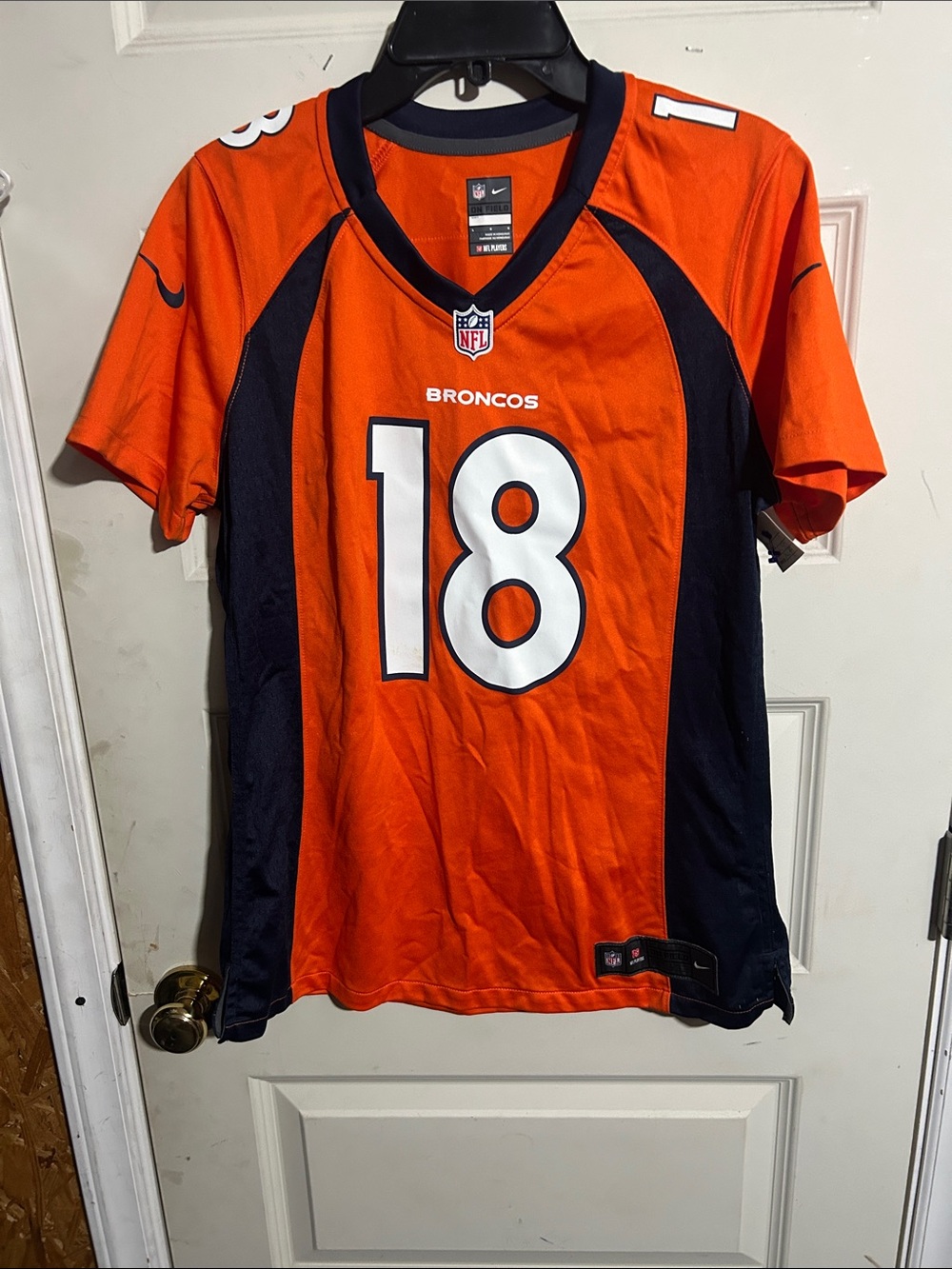 Nike Denver Manning Broncos #18 Orange and Navy Short-Sleeve Jersey OLIMB